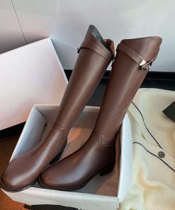 main image0New Autumn Winter Leather Riding Women s Boots Thickened Middle Heel Zipper Woman Boots Round Toe