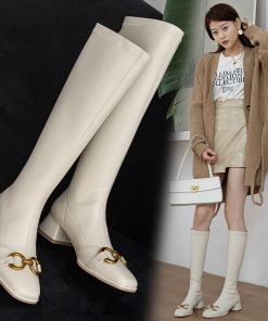 main image0New Stretch Knee High Boots Women Autumn Winter Muller Shoes Ladies Temperament Square Toe Comfy Thick