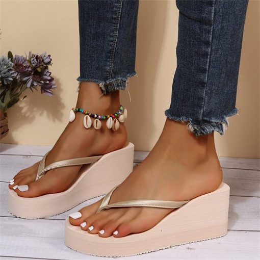 main image0New Summer Women Wedge Heels Clip on Sandals Casual Outer Wear Fashion House Slippers Frosted High