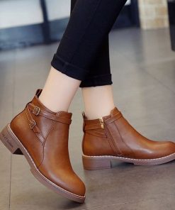 main image0New Women Boots Ankle Boots Fashion Retro Platform Shoes Woman Round Toe Med 3cm 5cm Zapatos