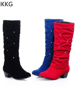 main image0New Women Low Heel Mid calf Winter Boots Fashion Rhinestone Round Toe Snow Boots Party Wedding