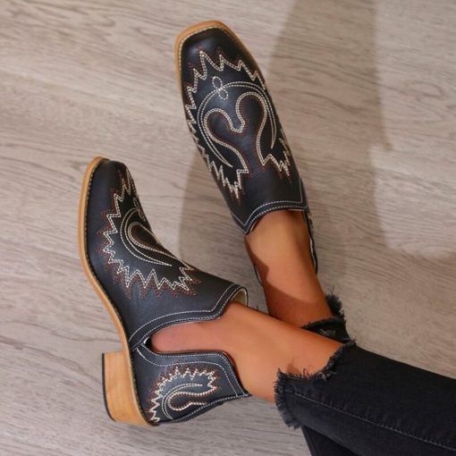 main image0New Women s Boots Fashion Totem Pointed Toe Chelsea Boots Slip on Solid Color Breathable Ankle