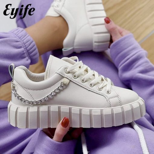 main image0New Women s Sneakers 2022 Spring Fashion Metal Chain Ladies Lace Up Casual Shoes 36 43