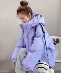 main image0Oversized Fashion Parkas Purple Hooded Jacket Women s Winter 2022 Loose Cotton padded Student Coat Thicken