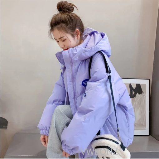 main image0Oversized Fashion Parkas Purple Hooded Jacket Women s Winter 2022 Loose Cotton padded Student Coat Thicken