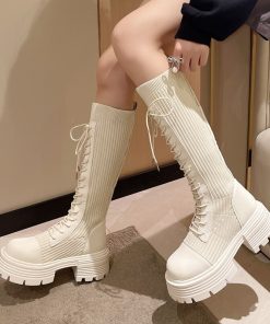 main image0Rimocy 2022 Autumn Winter New Chunky Platform Long Boots Women Thick soled Stretch Knitted Knee High