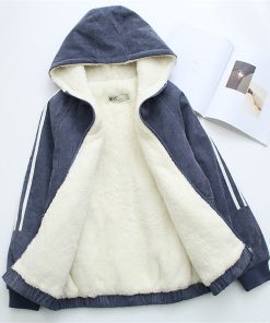 main image0Spring Autumn Winter Women s jacket Corduroy Coat Warm Hooded Jacket for Women Lamb Fur Lining