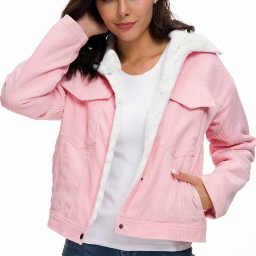 main image0Thick Cotton Jackets Thick Fur Lined Coats Parkas Fashion Faux Fur Lining Solid Colors Corduroy Cashmere