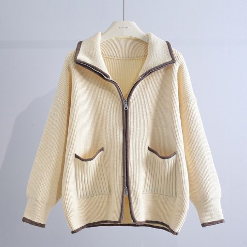 main image0Vintage Knitted Women Sweater Cardigan Autumn Winter Turn Down Collar Pocket Casual All Match Female Outwear