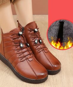 main image0Waterproof ankle boots for women winter leather moccasins warm plush snow shoes for woman leisure casual 1