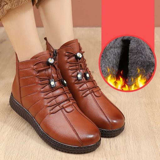 main image0Waterproof ankle boots for women winter leather moccasins warm plush snow shoes for woman leisure casual 1