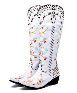 main image0Western Cowboy Sewing Floral Winter Boots For Women 2022 Lace Studded Cowgirl Retro Vintage Embroidery Women