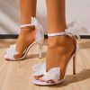 main image0White Wedding Shoes Bridal Shoes Female Ribbon Bow Stiletto Heels Pointed Top Black Sweet High Heels