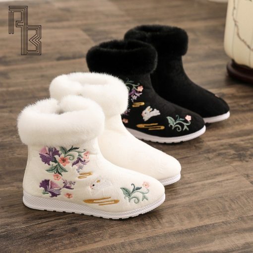 main image0Winter Boots Women s Shoes Fashion Ethnic Style Embroidered Short Boots Women Warm Snow Shoes Female