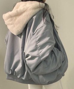 main image0Winter Jacket New Korean Fashion Artificial Lambswool Reversible Jacket Women Harajuku Oversized Basic Winter Hoodie Coat