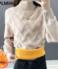 main image0Winter Thicken Plus Velvet Sweaters For Women Casual Warm Knit Pullovers Korean Fleece Lined Knitwear Ribbed