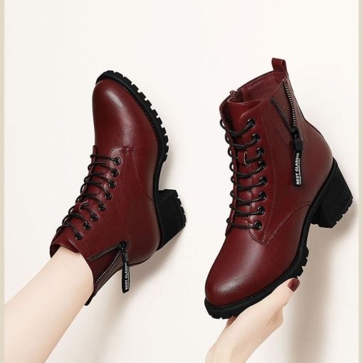 main image0Women Boots 2022 Autumn Winter New Plush Warm Cotton Shoes Lady Fashion Motorcycle Boots Female Leather