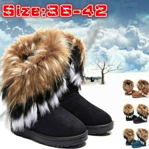 main image0Women Fur Boots Ladies Winter Warm Ankle Boots for Women Snow Shoes Style Round toe Slip