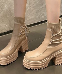 main image0Women High Heels Chelsea Ankle Sock Boots 2022 Winter New Trend Fashion Thick Platform Motorcycle Boots