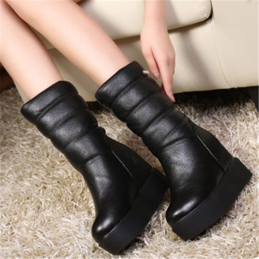 main image0Women Increased Internal Boots Wedge Mid Calf Boots Women Fashion Plush Warm Leather Snow Boots Round