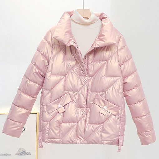 main image0Women Jacket 2022 New Winter Parkas Female Glossy Down Cotton Jackets Stand Collar Casual Warm Parka