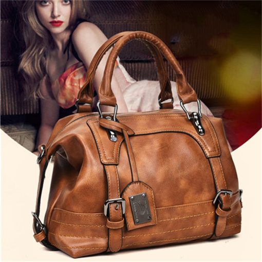 main image0Women Vintage Luxury Handbag Purses Soft Leather Shoulder Bag Designer Female Casual Tote Travel Bag Femme