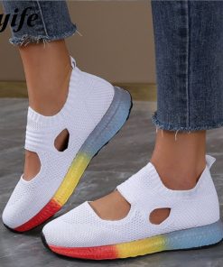 main image0Women s Casual Shoes 2022 Spring New Rainbow Breathable Ladies Slip On Comfy Loafers Home Outdoor