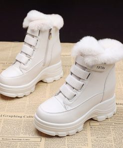 main image0Women s Fur Snow Boots Winter Thick Bottom Short Boots 7cm Heels Round Toe Warm Plush