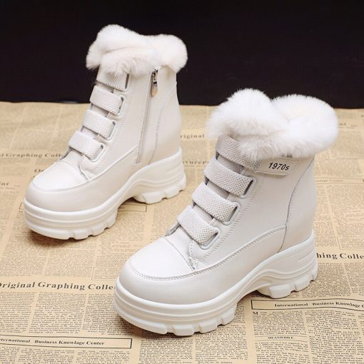 main image0Women s Fur Snow Boots Winter Thick Bottom Short Boots 7cm Heels Round Toe Warm Plush