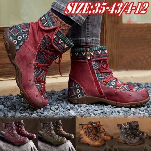 main image0Women s Ladies Retro Bohemian Style Ankle Zip Short Boots Booties Casual Shoes Women s Winter