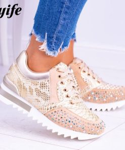 main image0Women s Sneakers 2022 Autumn Fashion Lace Up Wedge Ladies Running Shoes Rhinestone Outdoor Breathable Female