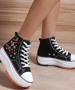 main image0Women s Vulcanized Shoes Autumn Fashion Lace up Canvas Shoes Casual Wild Light Breathable Thick Bottom