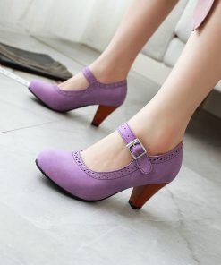 main image0ZawsThia spike high heels purple green black woman shoes retro lady pumps buckle strap female heels