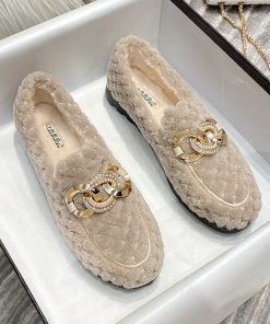 main image0women s plush flat shoes Outdoor and office wear fashion chain design winter warm snow boots