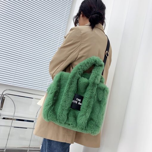 main image12022 Designer Faux Fur Tote Bag for Women Luxury Handbags Autumn Winter Plush Shoulder Crossbody Bags