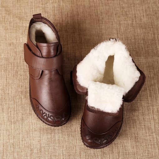 main image12022 New Women s Real Leather Ankle Boots Thick Bottom Plush Shoes Women Winter Warm Shoes