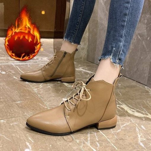 main image12022 Pointed Ankle Boots Autumn Winter Fashion Thick Heel Platform Shoes Lace Up British Style Pointed