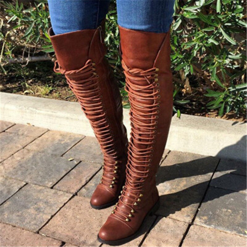 Women’s Autumn Winter Fashion Cross Lace-Up Long Boots – Miggon