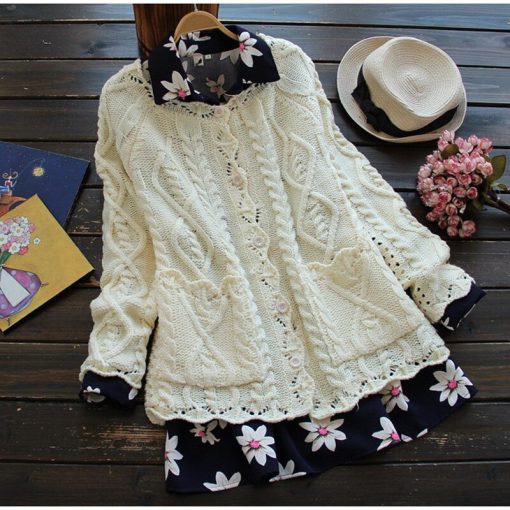 main image12022 Spring Autumn Mori Girl Style Women Cardigan Solid Twist Howllow Out Crochet Cotton Knitted Sweater