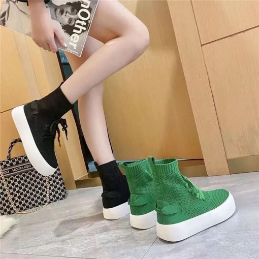 main image12022 Stretch Boots High top Socks Shoes Women Knitted Autumn Hollow Womens Shoes New High top