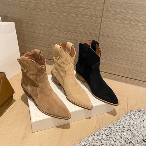 main image12022 Winter Classic Chelsea Boots for Woman Cow Suede Pointy toe Wedge Heel Ankle Boots Simple
