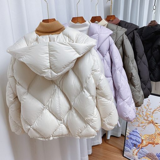 main image12022 Winter New Fashion 90 White Duck Down Short Jacket Women Thick Warm Loose Cocoon Type