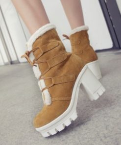 main image12022 Women Autumn Winter Warm Boots Fashion Lace Up Platform Pink High Heels Ankle Short Boots 1
