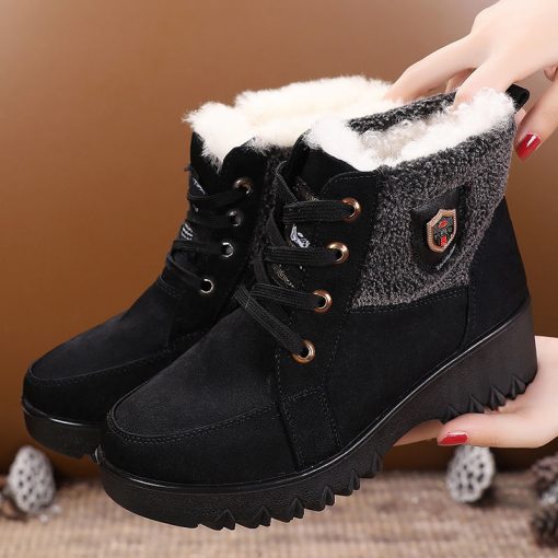 main image1Apanzu Women Boots Winter Keep Warm Quality Mid Calf Snow Boots Ladies Lace up Comfortable Waterproof