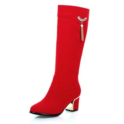 main image1Autumn Winter Knee High Boots Women Black Red Flock Women s High Boots Luxury Casual Low