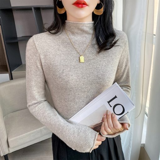main image1Autumn Winter New Crimped Cashmere Sweater Women Keep Warm half Turtleneck Pullovers Knitting Sweater Fashion Long