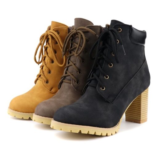 main image1Autumn and winter new high heeled boots lace up short boots women s boots and bare