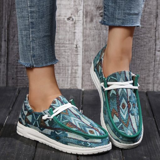 main image1Boho Jacquard Sox Shoes Woman Chic Canvas Sneakers Ladies 2022 New Stretch Loafers Ultralight Flat Lazy