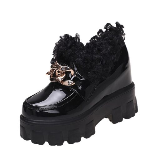 main image1Chunky Women Winter Leather Ankle Boots Chain High Heels British Style Platform Sneakers Woman Walking Trainers