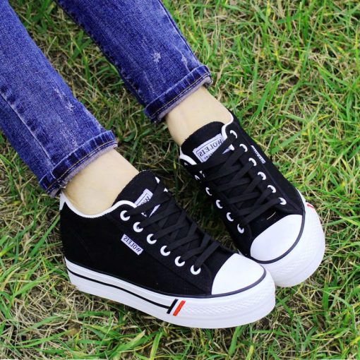 main image1Comemore 2022 Women s Canvas Shoes Fashion Lace Up Ladies Casual Sneakers Women High Heels Platform